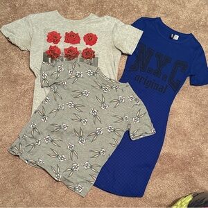 XS BUNDLE Blue dress and 2 Gray T-shirts